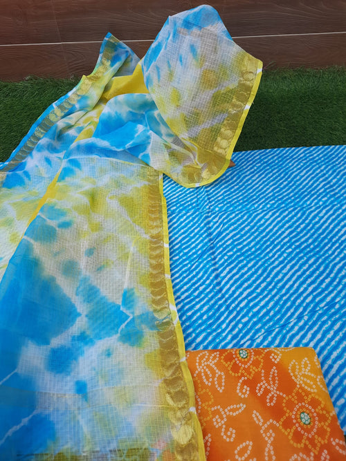 Sky blue colour cotton suit with kota dupatta