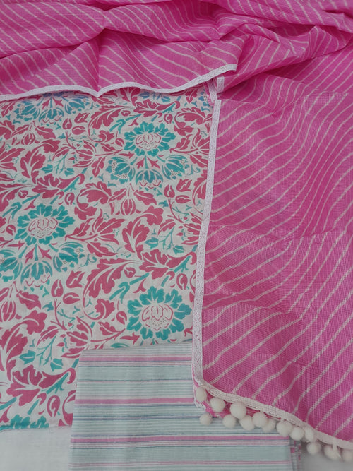 Pastel colour cotton suit with kota doriya dupatta