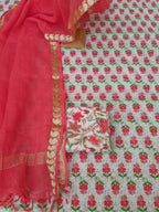 Red color cotton dress material with kota doriya dupatta