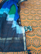 Mustard colour cotton suit with kota dupatta