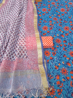 Blue colour cotton suit with kota doriya dupatta