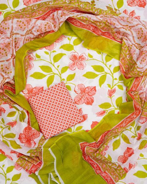Floral Print Cotton Dress Material With Mulmul Dupatta