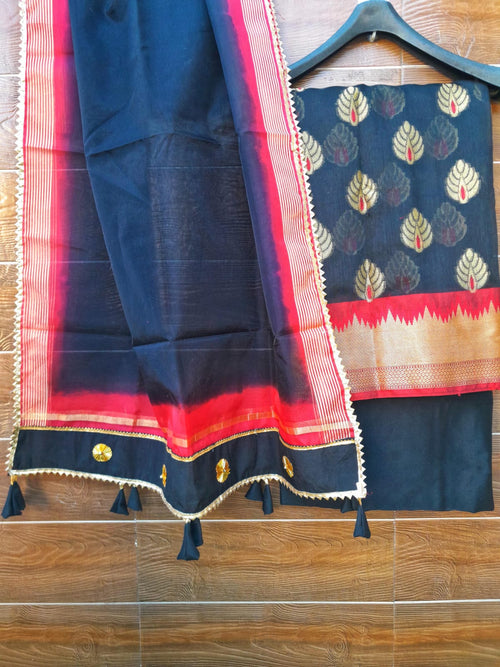 Black color banarsi dress material