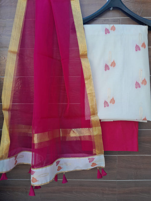 Beautiful Banarsi Suit With Organza Zari Border Dupatta