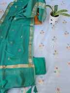 Pure Banarsi White Suit With Pastel Colour Minakari Weaving Suit