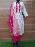 Banarsi Silk Meenakari Buta Peral white Suit