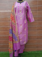 Lavender Color Banarsi Silk Meenakari Buta Stitiched Suit