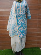 Ocean Blue Color Chanderi Silk Block Print Suit