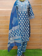 Indigo Blue Hand Block Print Chanderi Silk Suit