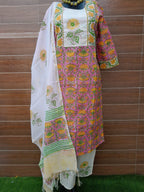 Pink Color Chanderi Silk Block Print stitched suit