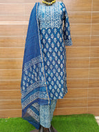 Indigo Blue Chanderi Silk Hand Block Print Suit