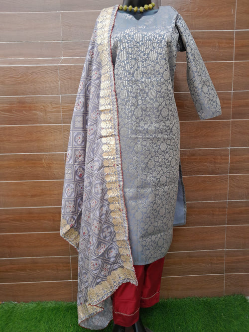 Steel Grey Color Banarsi Silk with gotta patti dupatta