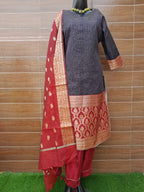 Soft Organza Silk Dark Blue Color Stitched suit