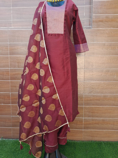 Maroon Color Handloom Silk with Banarsi Silk Duapatta