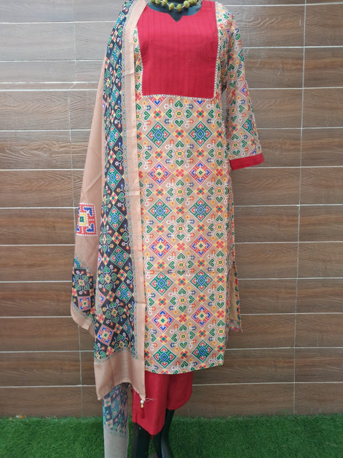 Beige Color Patola print soft Silk Suit
