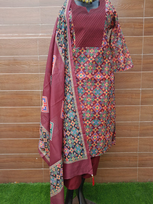 Maroon Color Patola Print Muslin Silk Suit
