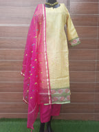 Designer Lemon Yellow Kota Silk Suit - Aaditri fab