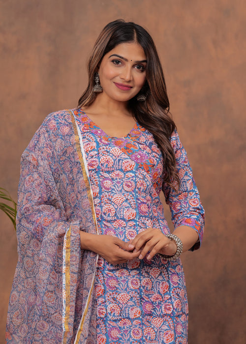 Pastel Color Cotton Suit With Kota Doria Dupatta