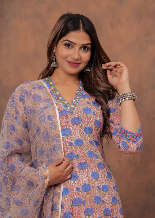 Pastel Color Cotton Suit With Kota Doria Dupatta
