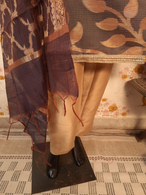 Pastel Color Banarsi Silk Zari Woven Suit