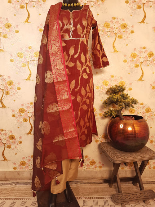 Maroon Color Banarsi Silk Zari Woven Suit