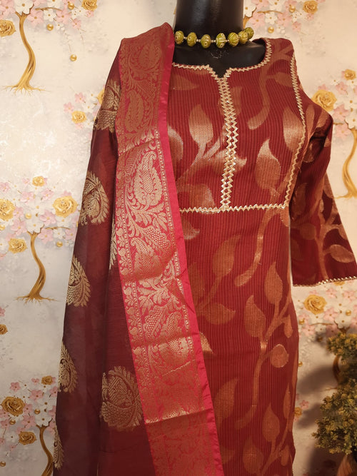 Maroon Color Banarsi Silk Zari Woven Suit