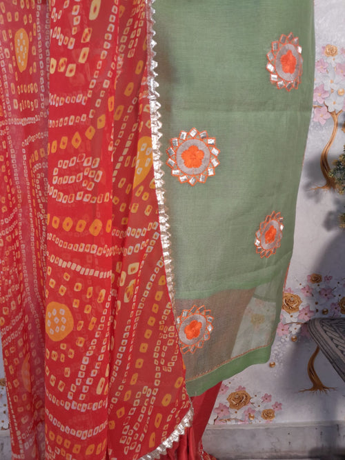 FLORENCE GREEN COLOR EMBRIDERY SUIT WITH BANDHEJ DUPATTA