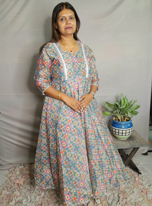 Patola Print Steel Grey Color Muslin Silk Dress