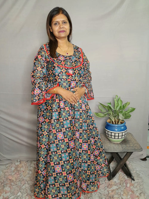PATOLA PRINT WITH BLACK MUSLIN SILK DRESS WITH LINING