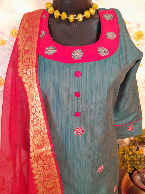 DARK GREEN COLOR SOFT SILK WITH KOTA SILK DUPATTA SUIT