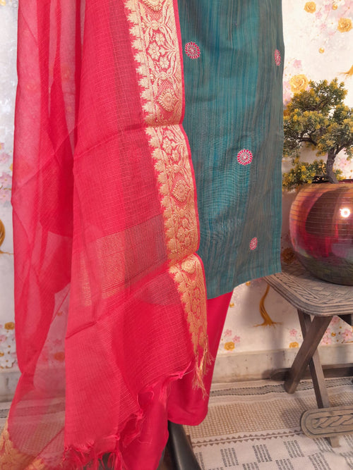 DARK GREEN COLOR SOFT SILK WITH KOTA SILK DUPATTA SUIT