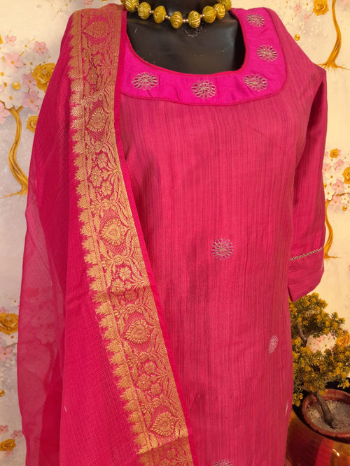WINE COLOR SOFT SILK WITH KOTA SILK DUPATTA SUIT