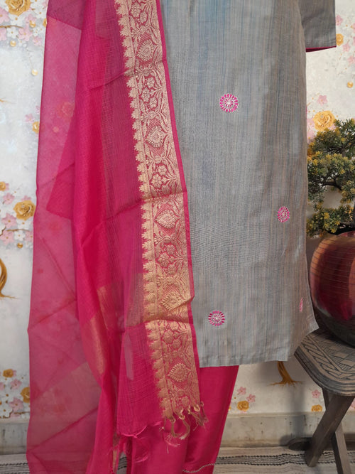 STEEL GREY COLOR SOFT SILK WITH KOTA SILK DUPATTA SUIT