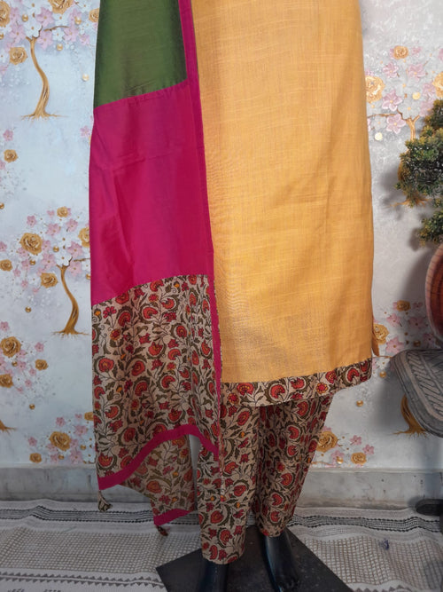YELLOW COLOR HANDLOOM COTTON DESIGNER SUIT
