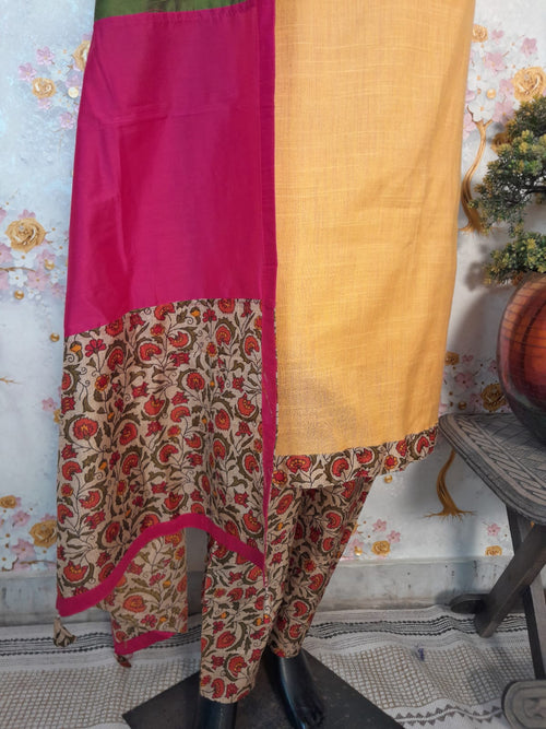 YELLOW COLOR HANDLOOM COTTON DESIGNER SUIT