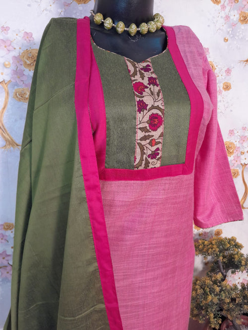 PINK COLOR HANDLOOM COTTON DESIGNER SUIT