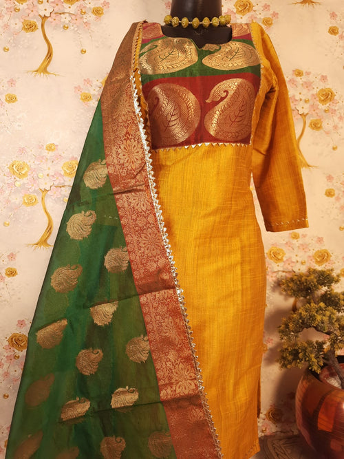 Mustard Color Raw Silk Designer Suit