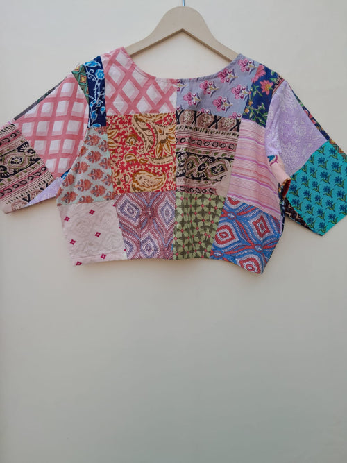 Basic multicolor cotton patch work blouse