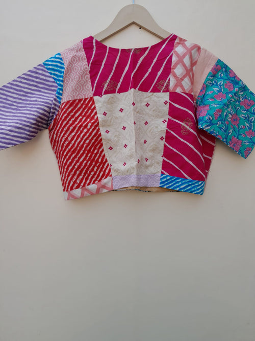 Basic multicolor cotton patch work blouse