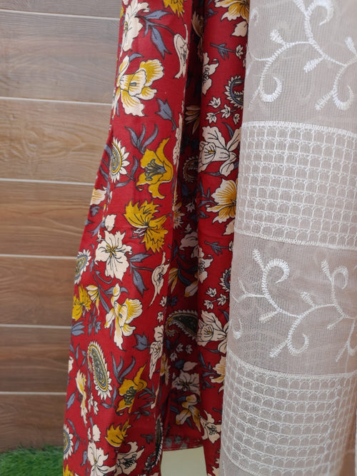 Beige Color Kota Doriya With Embroidery Saree