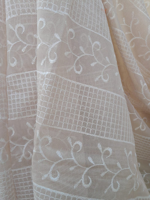 Beige Color Kota Doriya With Embroidery Saree