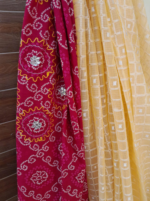 Lemom Yellow Color Kota Doriya With Embroidery Saree