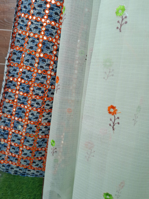 Pista green Color Kota Doriya With Embroidery Saree