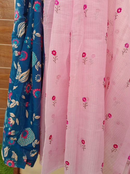 Light Pink Color Kota Doriya With Embroidery Saree