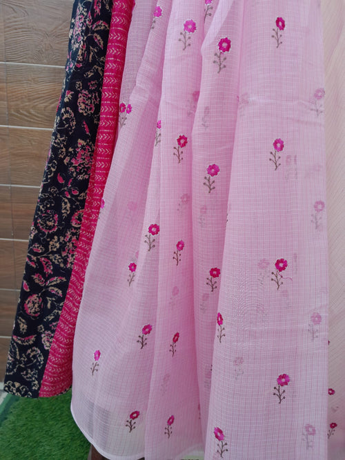 Light Pink Color Kota Doriya With Embroidery Saree