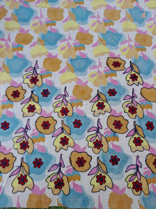 Grey Color Kota Doriya With Embroidery Saree