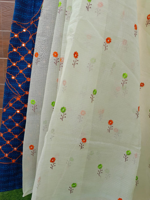 Pista green Color Kota Doriya With Embroidery Saree