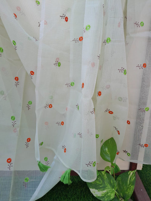 Pista green Color Kota Doriya With Embroidery Saree