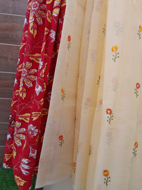 Lemom Yellow Color Kota Doriya With Embroidery Saree