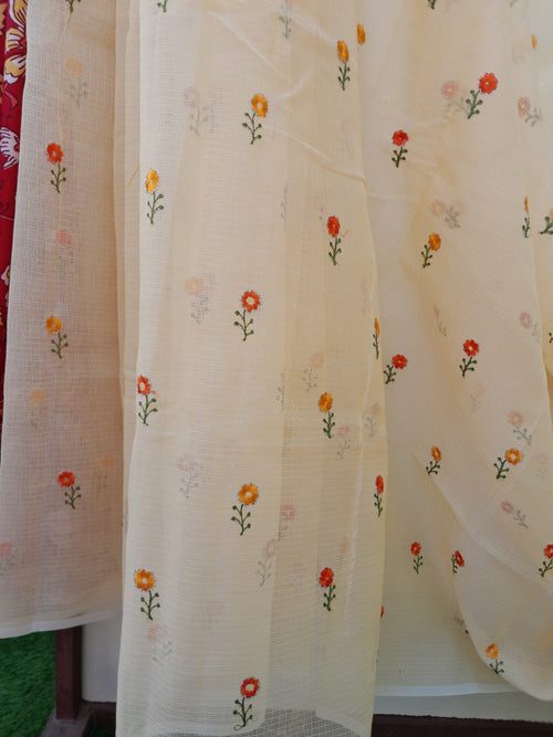 Lemom Yellow Color Kota Doriya With Embroidery Saree
